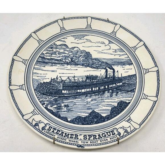 VTG STEAMER SPRAGUE Sternwheel Tow Boat Collector Plate 10" Kettlesprings Kilns - Picture 3 of 8